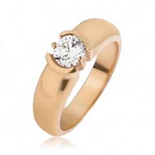 Oceľový prsteň zlatej farby, rozširujúce sa ramená, číry zirkón - Veľkosť: 49 mm