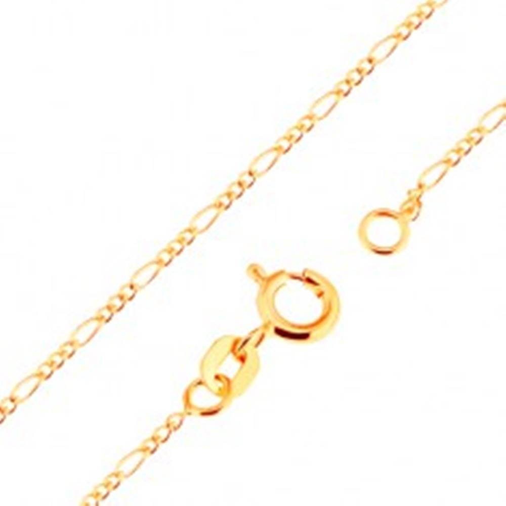 Šperky eshop Zlatá 18K retiazka - vzor Figaro, tri oválne a jedno podlhovasté očko, 500 mm
