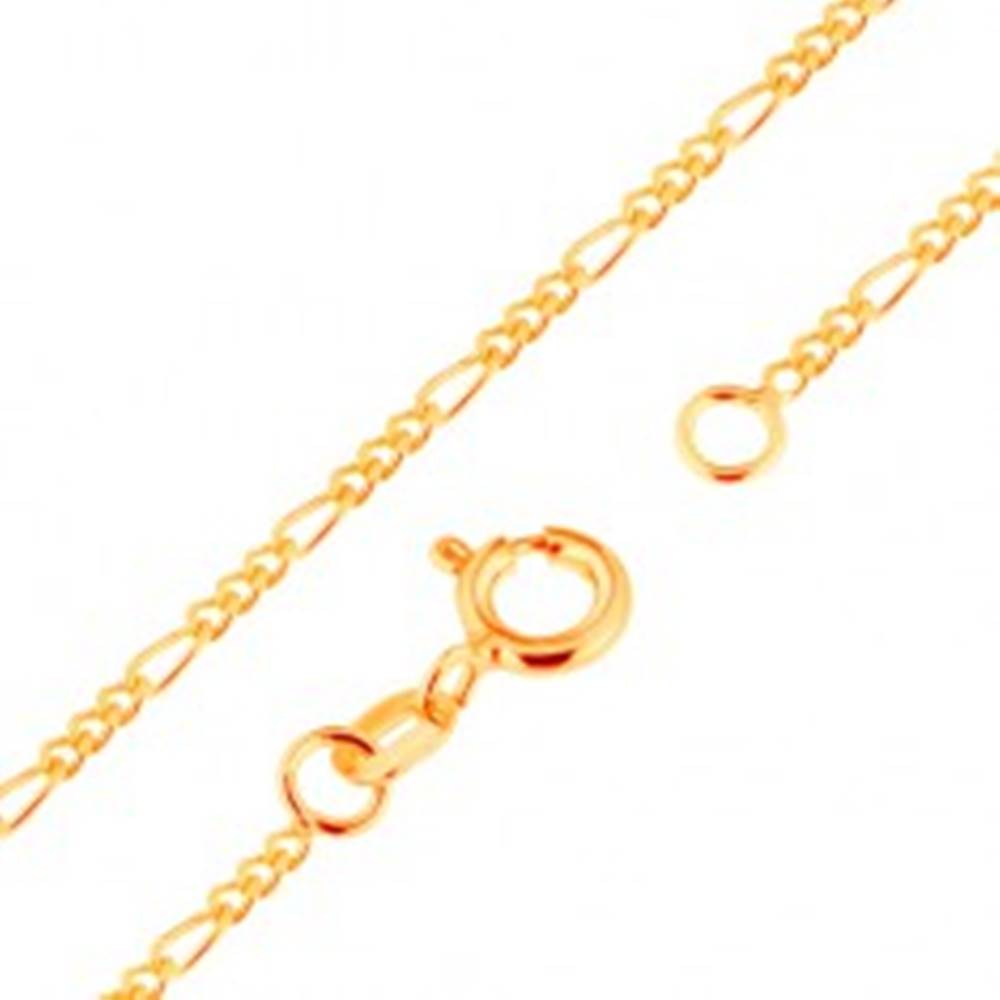 Šperky eshop Zlatá retiazka 9K - vzor Figaro, tri oválne a jedno podlhovasté očko, 500 mm