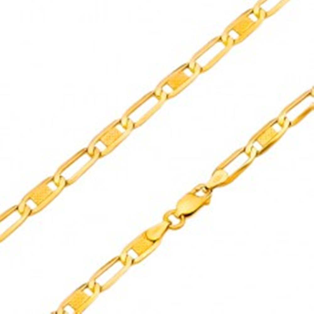 Šperky eshop Zlatý 14K náramok - lesklé oválne očká s mriežkou a prázdne, 180 mm