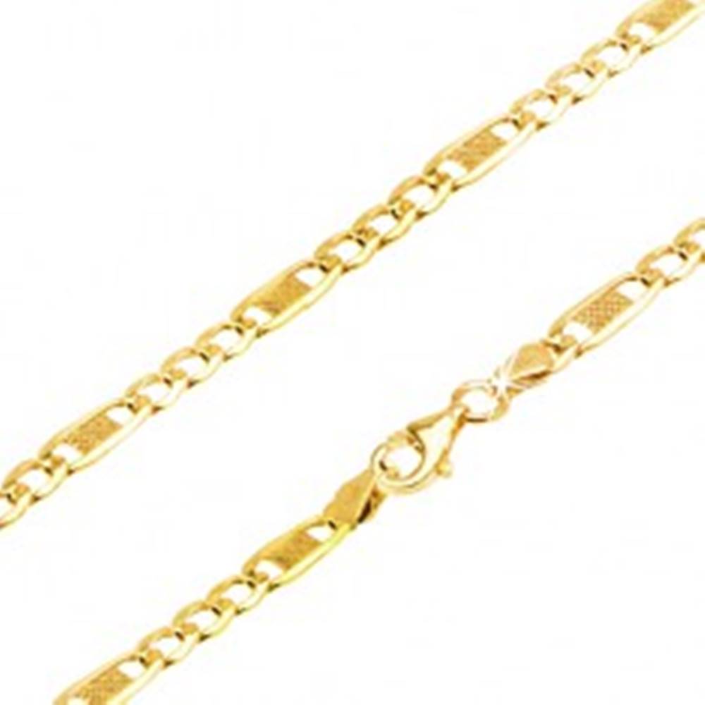 Šperky eshop Lesklá zlatá retiazka 585 - tri oválne očká a jedno dlhšie s mriežkou, 450 mm