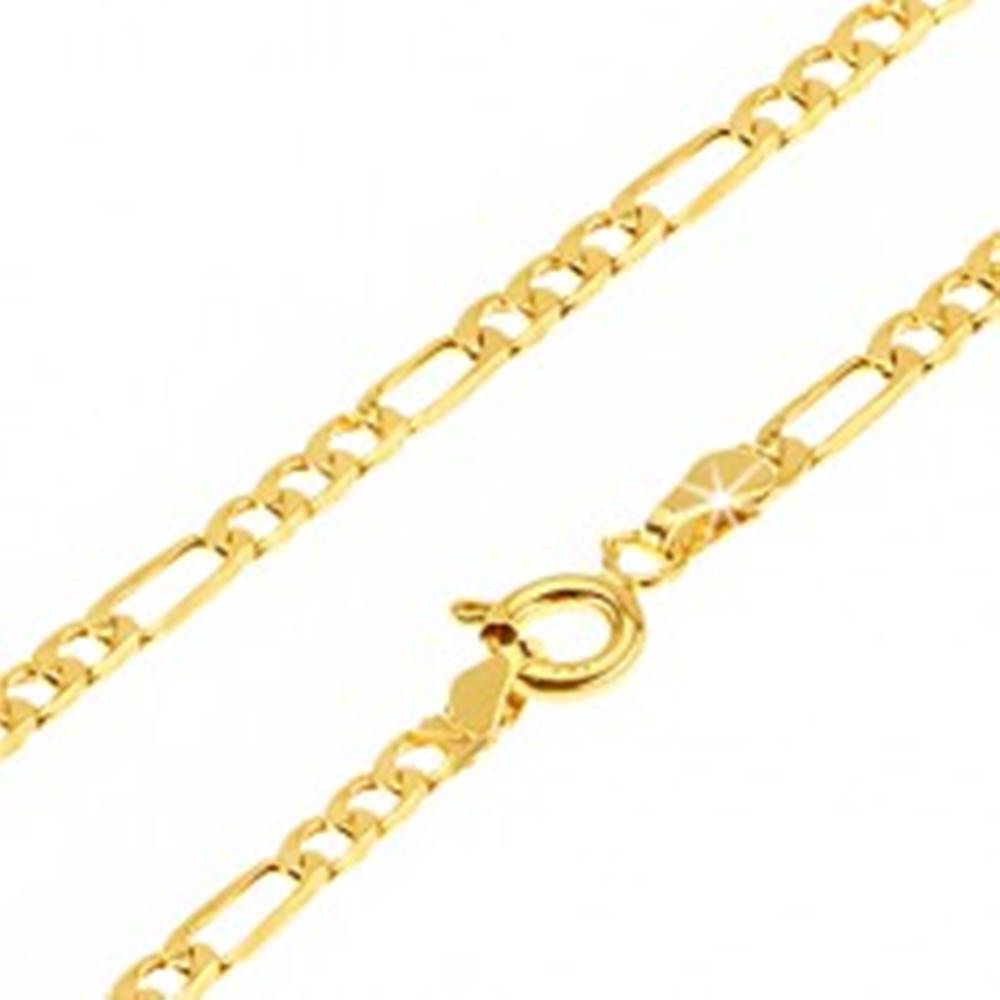 Šperky eshop Lesklá zlatá retiazka 585 - tri oválne očká a jedno podlhovasté, 550 mm