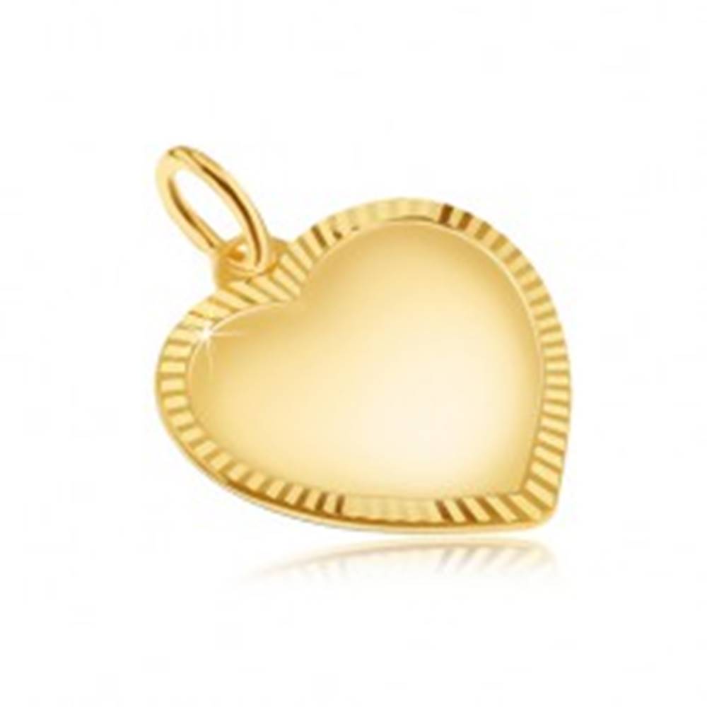 Šperky eshop Prívesok v žltom 14K zlate - matné symetrické srdce, ryhovaný okraj