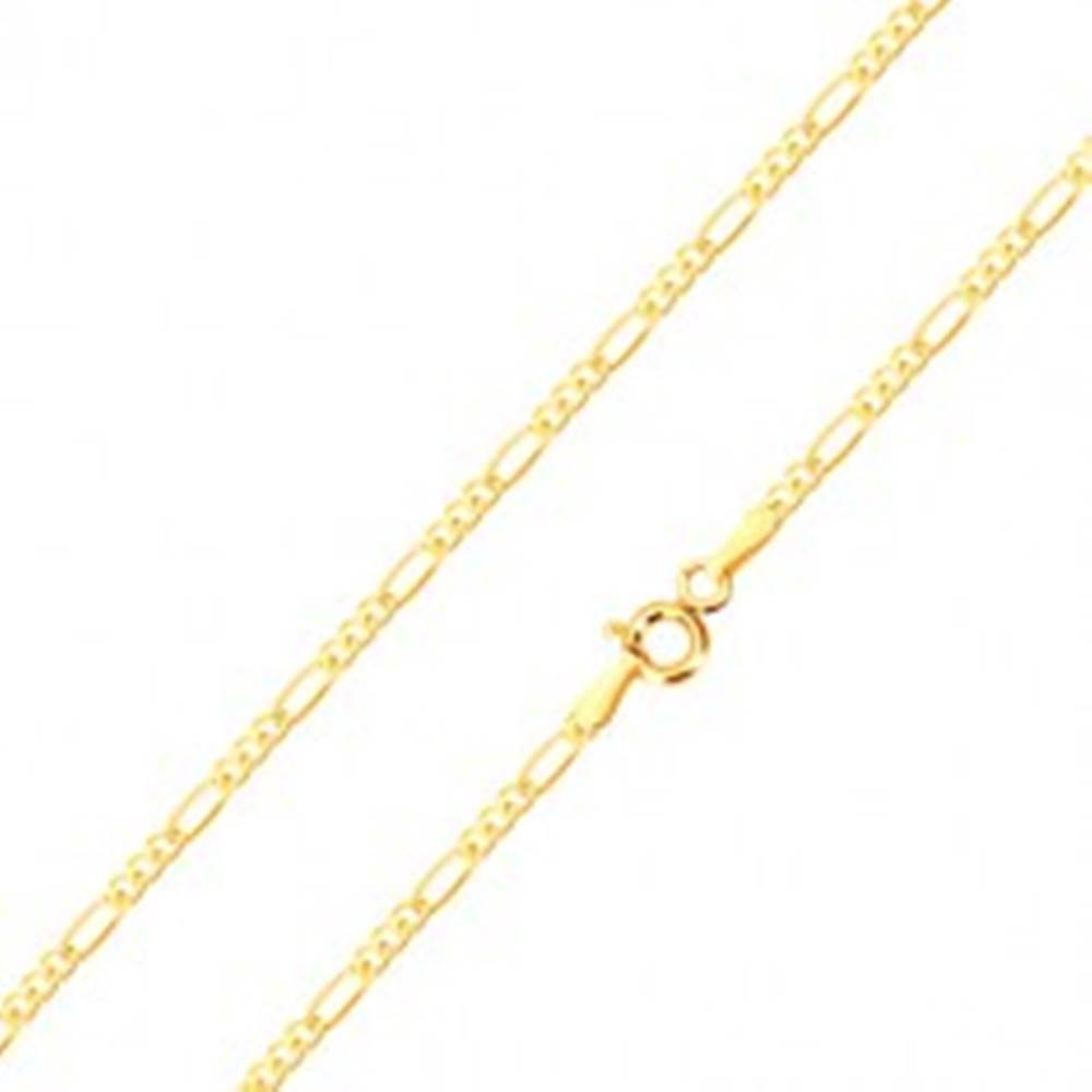 Šperky eshop Retiazka v žltom 14K zlate - tri drobné a jedno podlhovasté očko, 450 mm