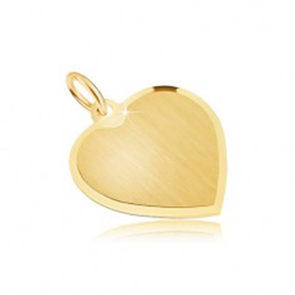Šperky eshop Zlatý prívesok 585 - pravidelné srdce so saténovým povrchom, skosená obruba