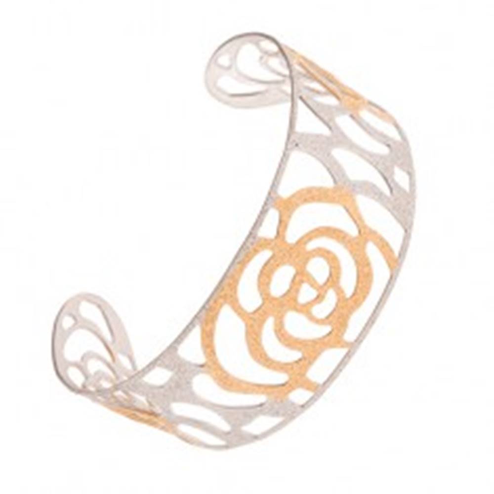 Šperky eshop Dvojfarebný vyrezávaný náramok z ocele, pieskovaný, motív kvetov