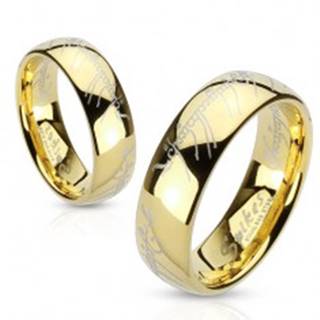 Oceľový prsteň zlatej farby, písmo z Lord of the Rings - Veľkosť: 49 mm