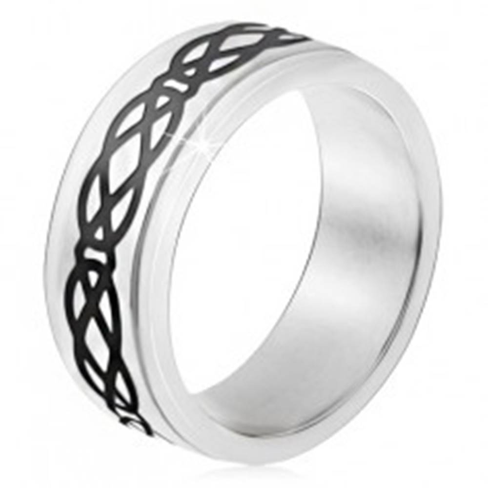 Šperky eshop Oceľový prsteň, vyvýšený pás, motív sĺz a kosoštvorcov, hrubé línie - Veľkosť: 51 mm