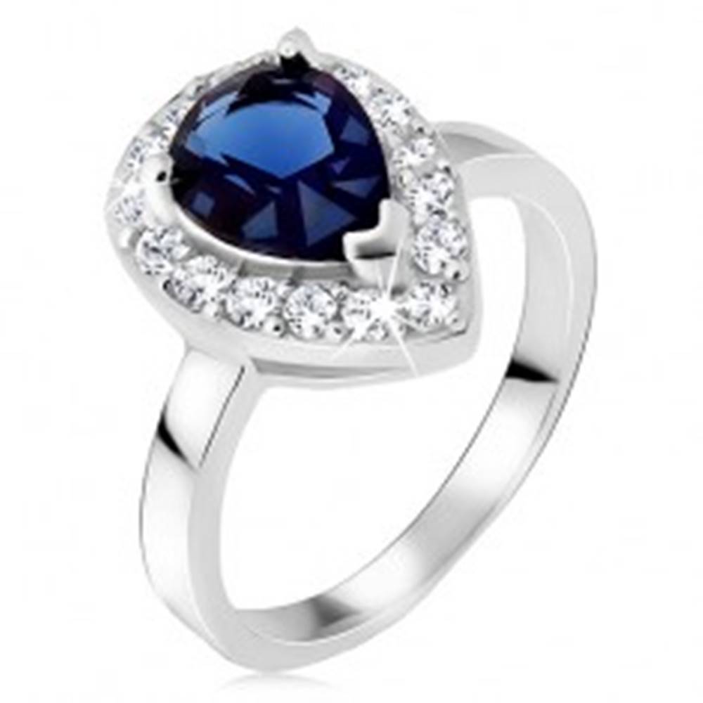 Šperky eshop Strieborný prsteň 925, modrý slzičkový kameň so zirkónovým lemom - Veľkosť: 49 mm