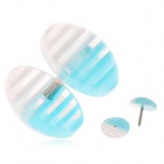 Fake plug do ucha z akrylu, priehľadné kolieska, biele a modré prúžky