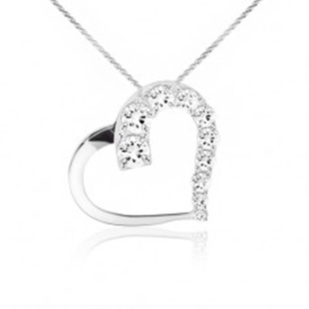 Šperky eshop Ligotavý náhrdelník, retiazka, kontúra srdca, číre kamienky, striebro 925