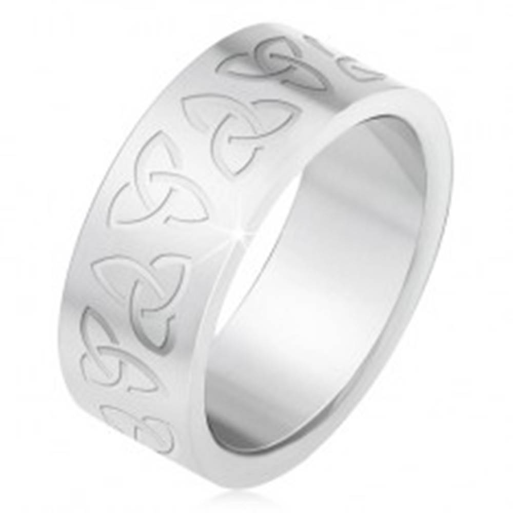 Šperky eshop Oceľový prsteň s gravírovanými keltskými symbolmi, Triquetra - Veľkosť: 55 mm