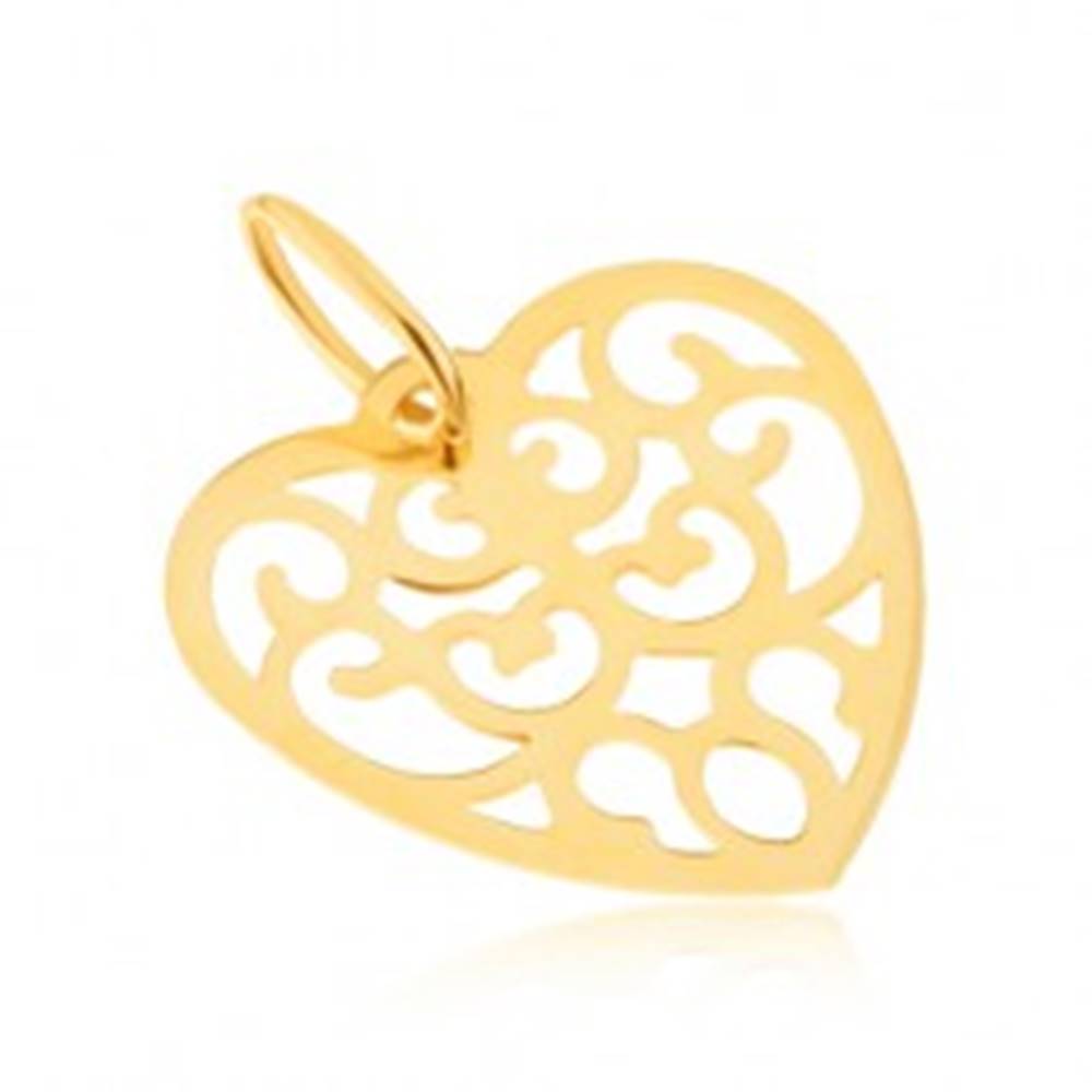 Šperky eshop Prívesok v žltom 14K zlate - pravidelné vyrezávané srdce, ornamenty