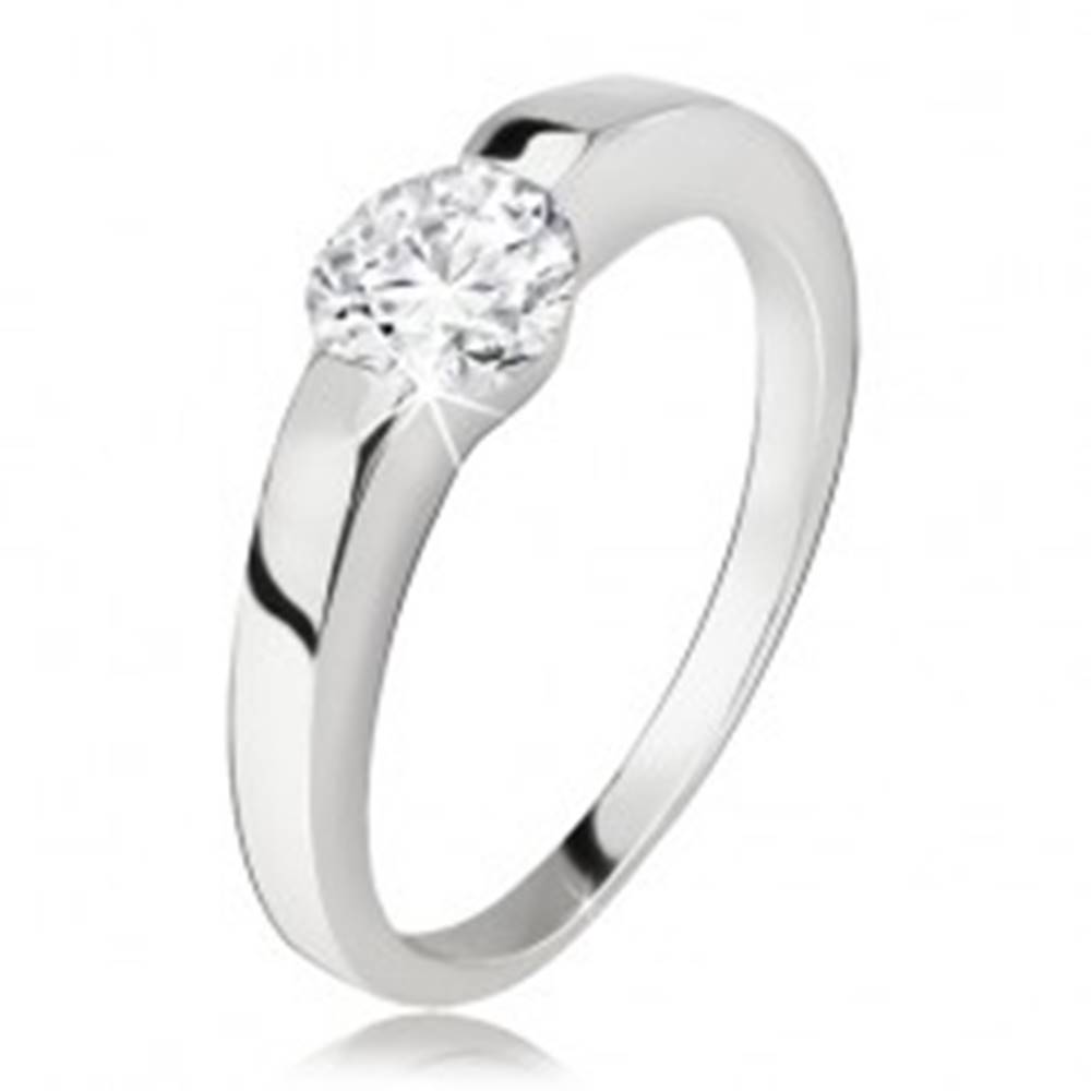Šperky eshop Strieborný prsteň, rozširujúce sa ramená, okrúhly číry zirkón, striebro 925 - Veľkosť: 48 mm