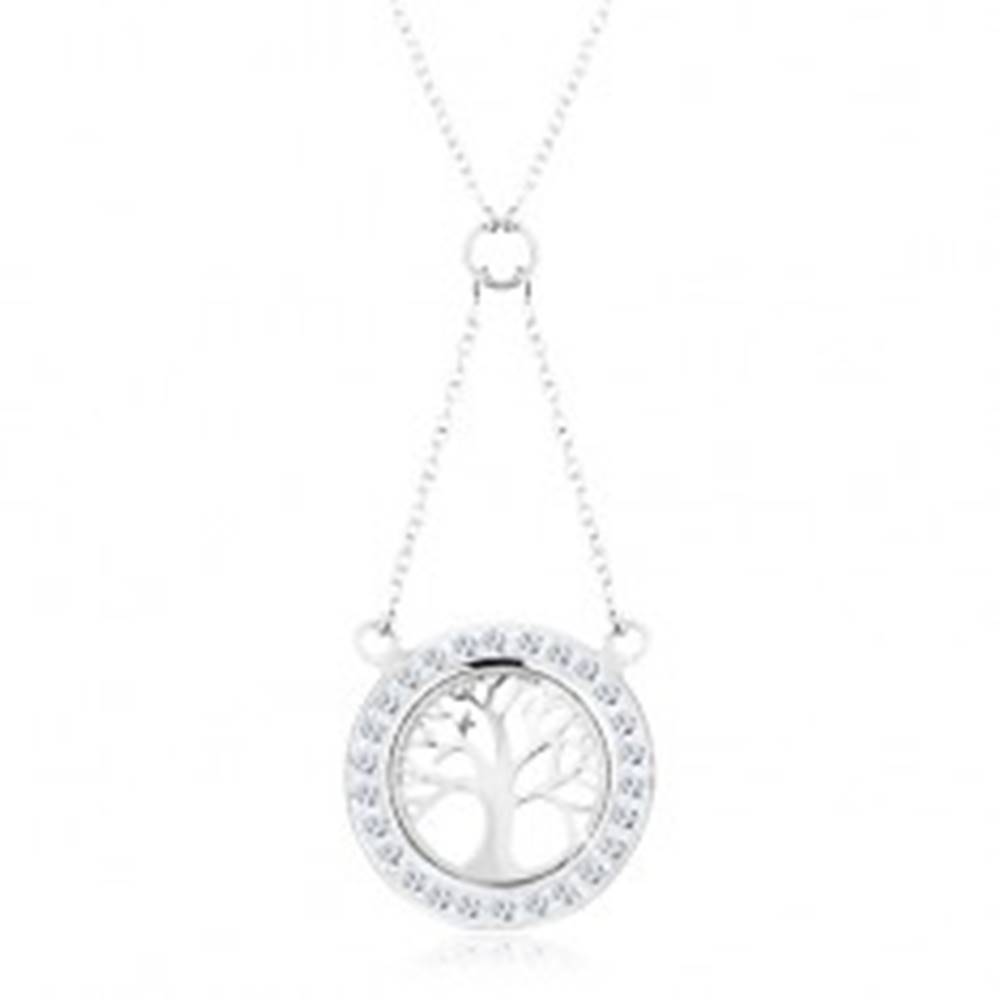 Šperky eshop Strieborný náhrdelník 925, retiazka a prívesok - strom života so zirkónovým lemom