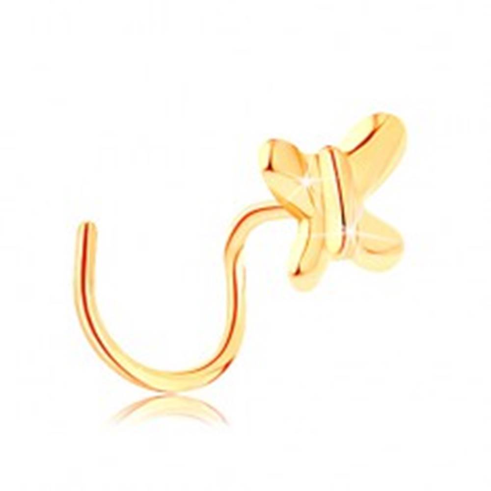 Šperky eshop Zahnutý piercing do nosa zo žltého zlata 585 - malý lesklý motýlik