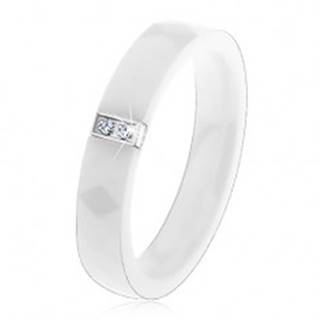 Biely keramický prsteň s brúseným povrchom, oceľový obdĺžnik so zirkónmi - Veľkosť: 52 mm