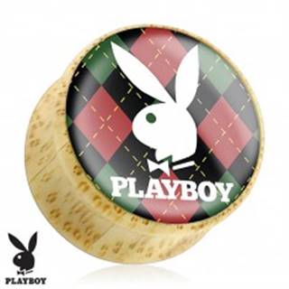 Plug do ucha z bambusového dreva, zajačik Playboy na károvanom podklade - Hrúbka: 10 mm