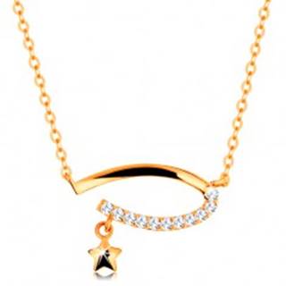 Zlatý 14K náhrdelník - neúplný ovál s čírymi zirkónmi, hviezdička, jemná retiazka