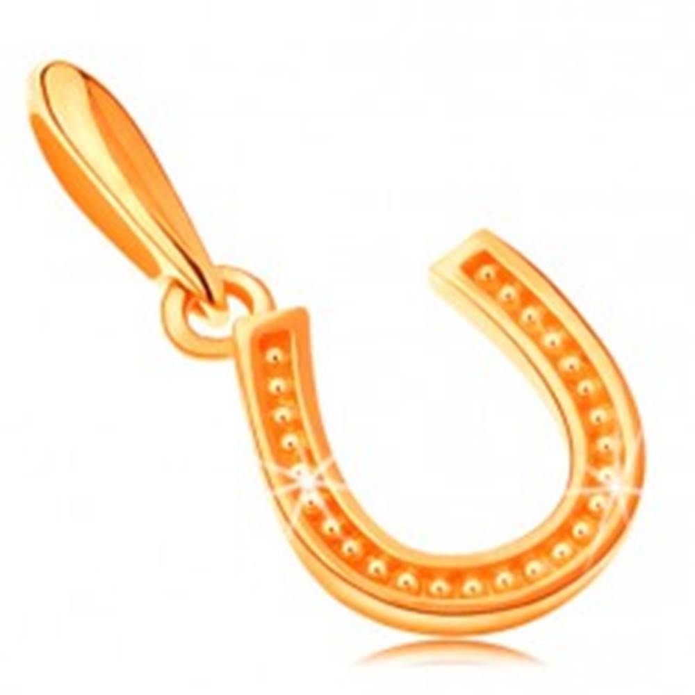 Šperky eshop Prívesok zo žltého 14K zlata, symbol šťastia - podkovička s drobnými bodkami
