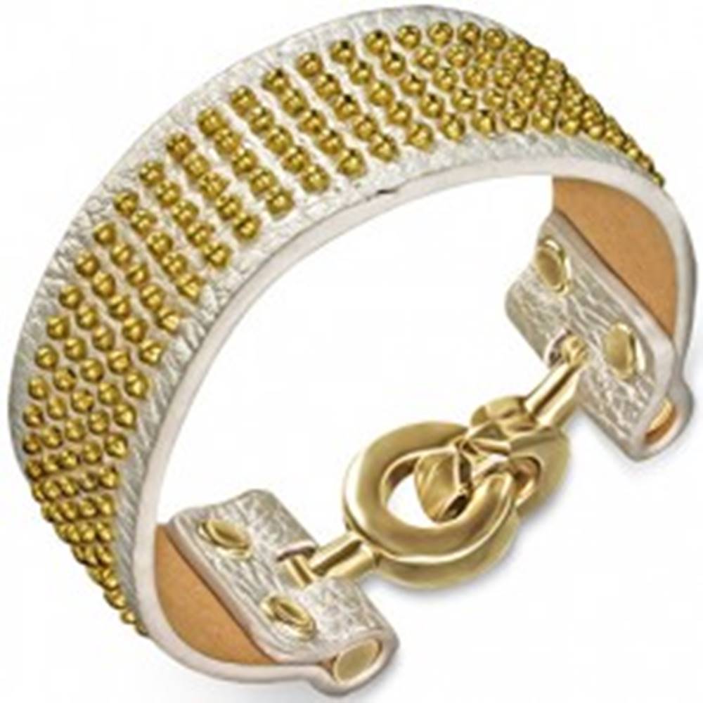 Šperky eshop Kožený náramok striebornej farby s guličkami a kruhovým zapínaním