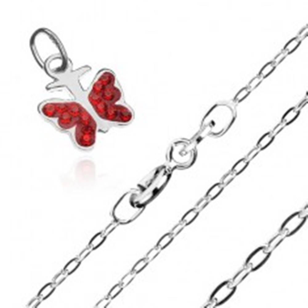 Šperky eshop Náhrdelník - retiazka a prívesok červeného motýľa, striebro 925