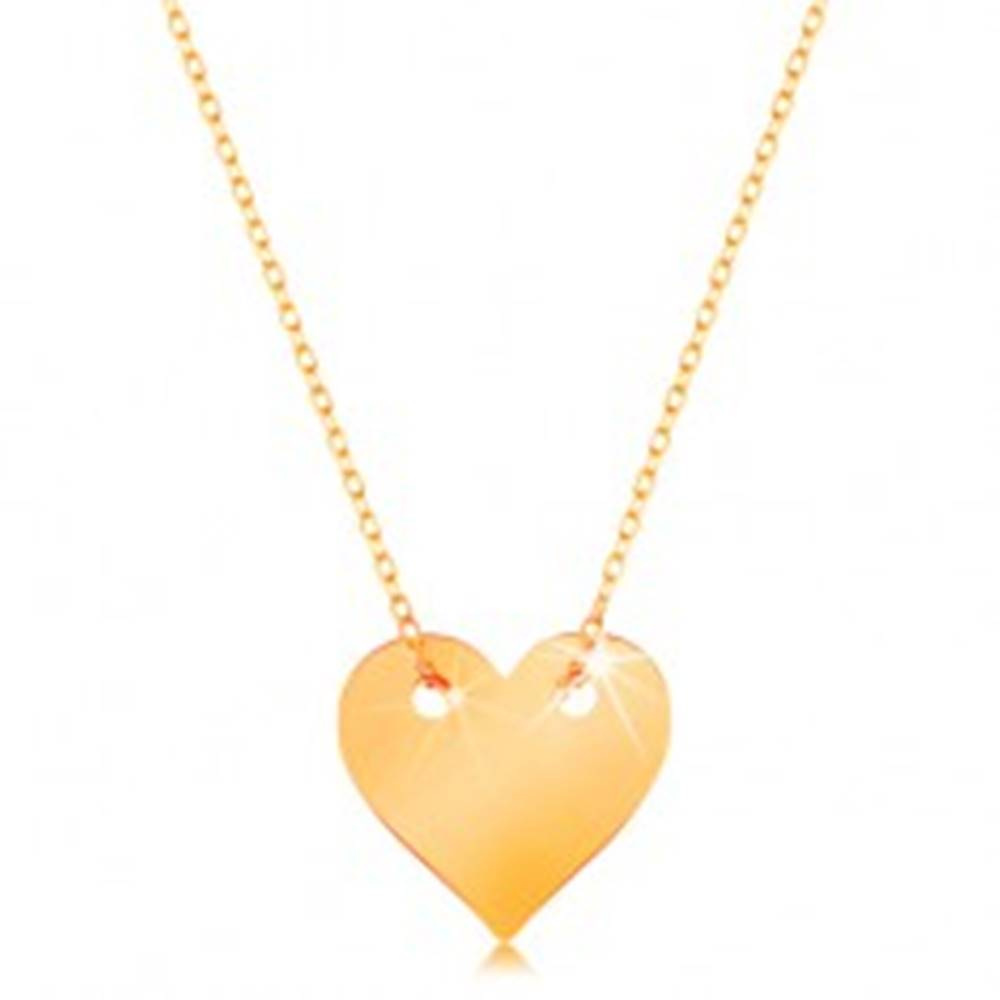 Šperky eshop Náhrdelník v žltom 14K zlate - malé súmerné ploché srdce, jemná retiazka
