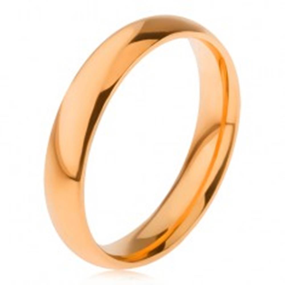 Šperky eshop Oceľový prsteň s lesklým hladkým povrchom zlatej farby, 4 mm - Veľkosť: 49 mm