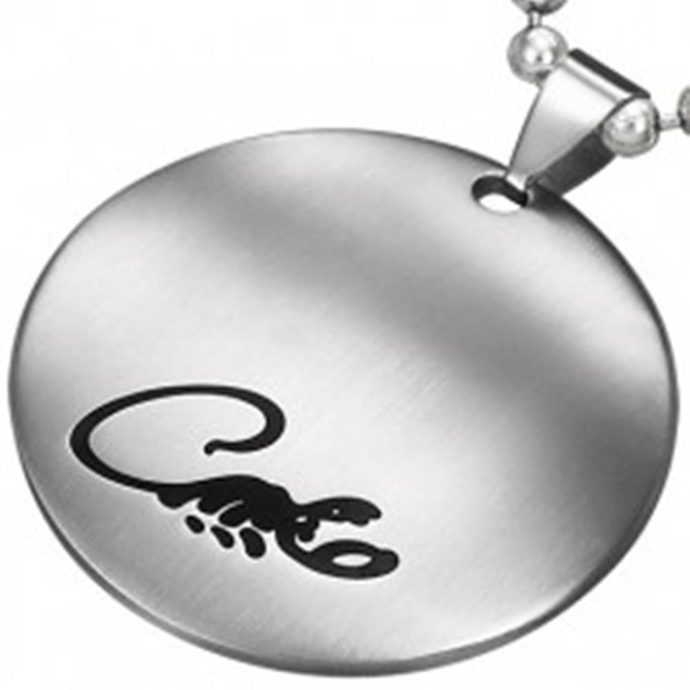 Šperky eshop Okrúhly prívesok z chirurgickej ocele striebornej farby s čirnym škorpiónom
