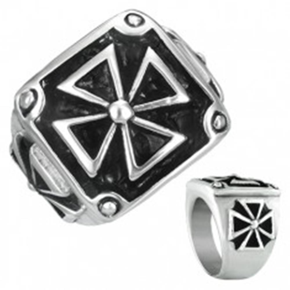 Šperky eshop Pečatný prsteň z ocele - maltézsky kríž v ráme s patinou - Veľkosť: 54 mm
