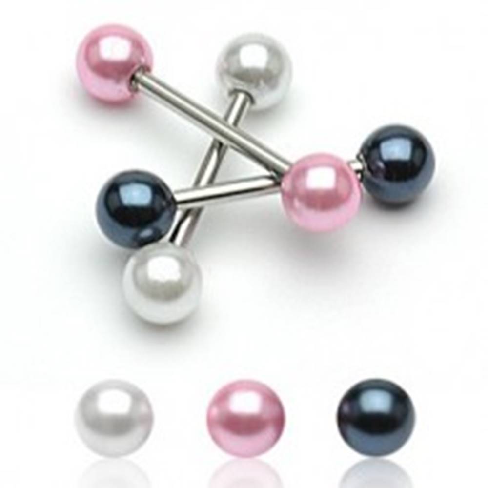 Šperky eshop Piercing do jazyka s perleťovou guličkou - Farba zirkónu: Biela - W