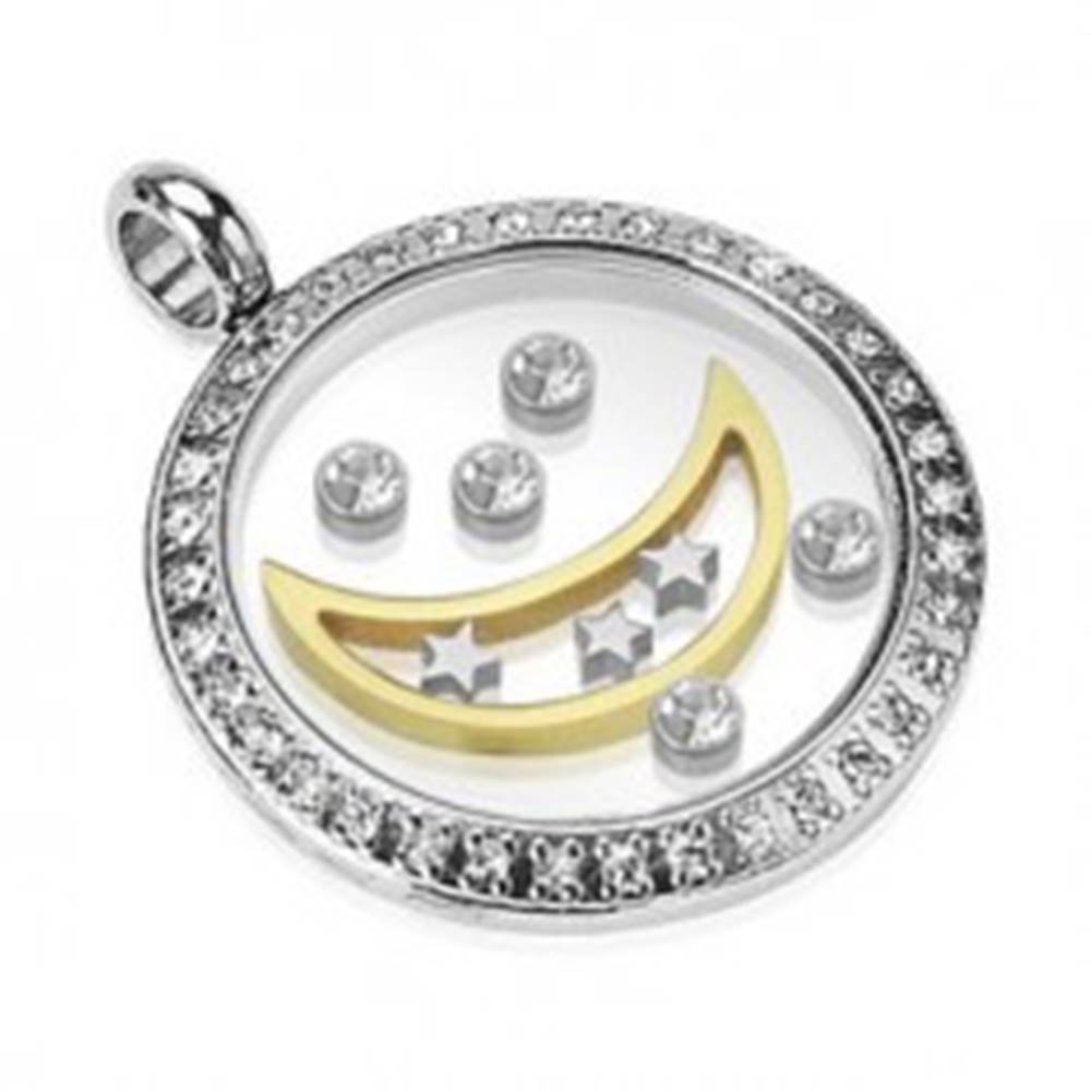 Šperky eshop Prívesok z chirurgickej ocele - kruh s mesiacom, hviezdami a zirkónmi