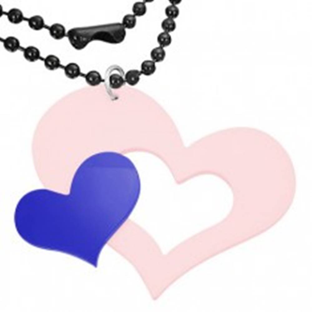 Šperky eshop Ružovo - modrý prívesok z akrylu, veľké a malé srdce