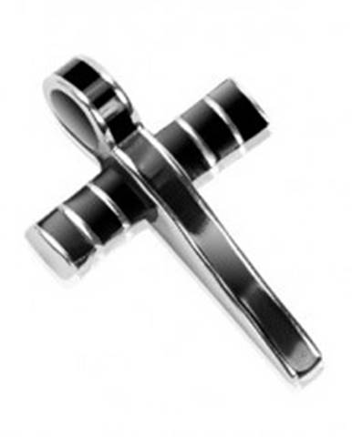 Oceľový prívesok - mohutný kríž zdobený čiernou glazúrou