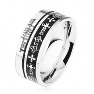 Oceľový prsteň striebornej farby, čierne prúžky, keltské symboly - Veľkosť: 54 mm