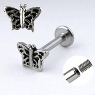 Oceľový piercing do brady - motýlik s krídlami so zárezmi