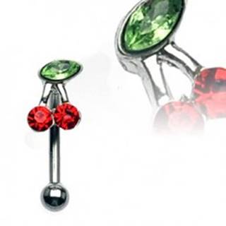 Piercing do obočia - čerešňa so zelenými a červenými zirkónmi