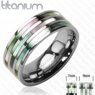 Titánový prsteň s troma perleťovými pruhmi v dúhových odtieňoch - Veľkosť: 49 mm