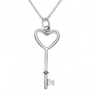 Trblietavý náhrdelník - srdcový kľúč na retiazke, striebro 925