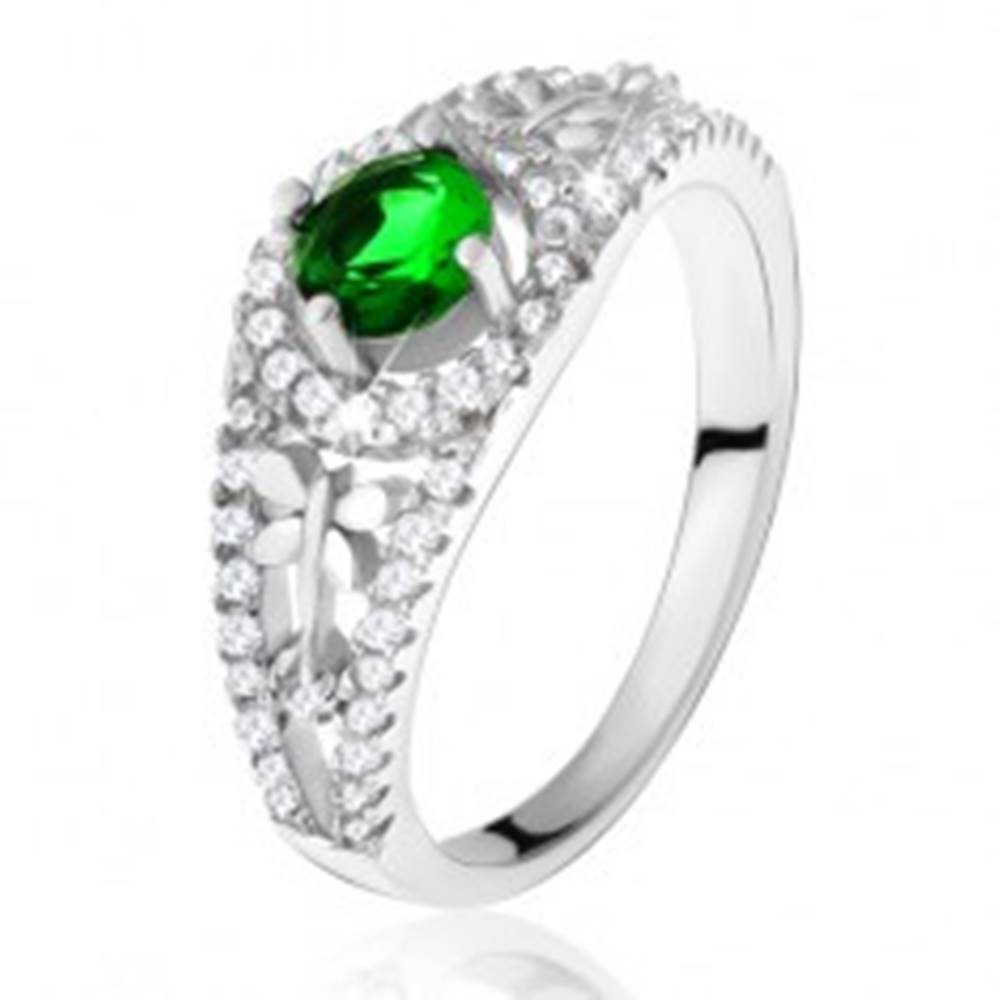 Šperky eshop Číry zirkónový prsteň so zeleným kamienkom, vážky, striebro 925 - Veľkosť: 49 mm