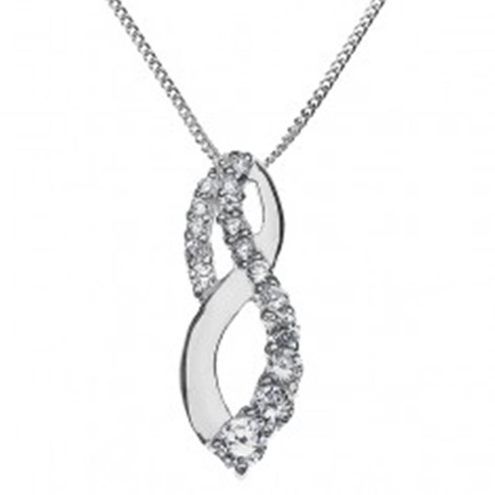 Šperky eshop Lesklý náhrdelník - zatočená osmička s trblietavými zirkónmi, striebro 925