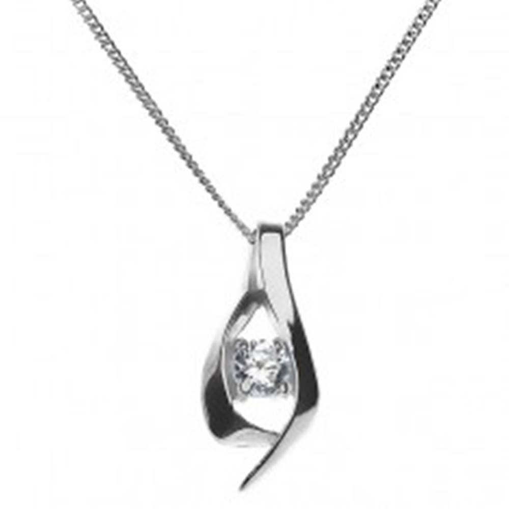 Šperky eshop Náhrdelník - preložená lesklá zvlnená línia so zirkónom, striebro 925