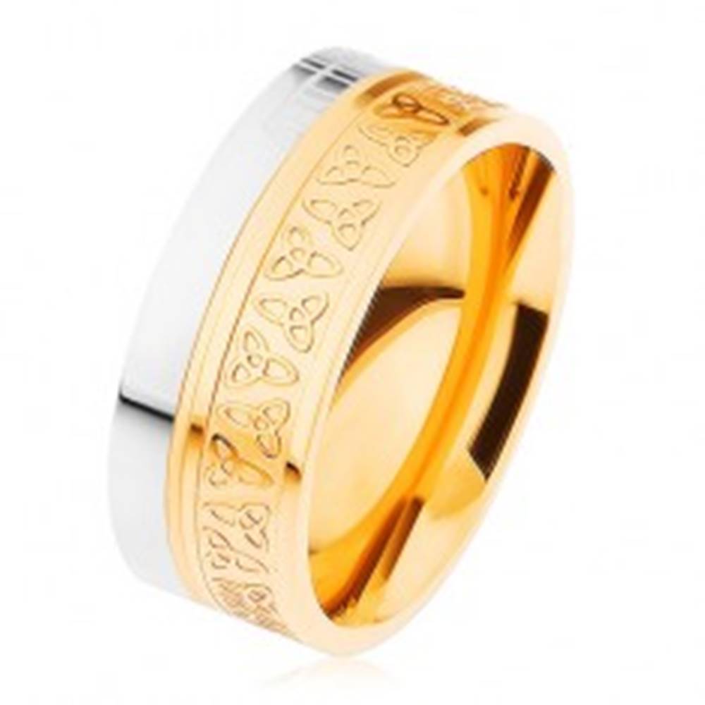 Šperky eshop Obrúčka z chirurgickej ocele, strieborná a zlatá farba, keltské uzly - Veľkosť: 54 mm