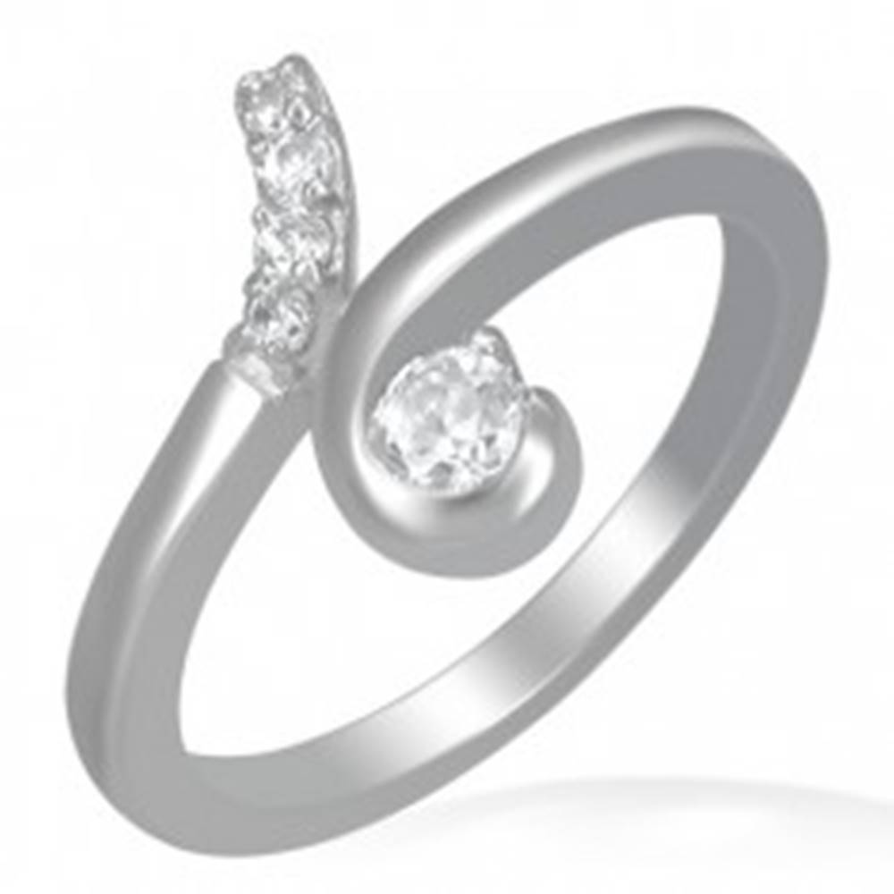 Šperky eshop Oceľový prsteň - slučka s okrúhlymi čírymi zirkónmi - Veľkosť: 49 mm