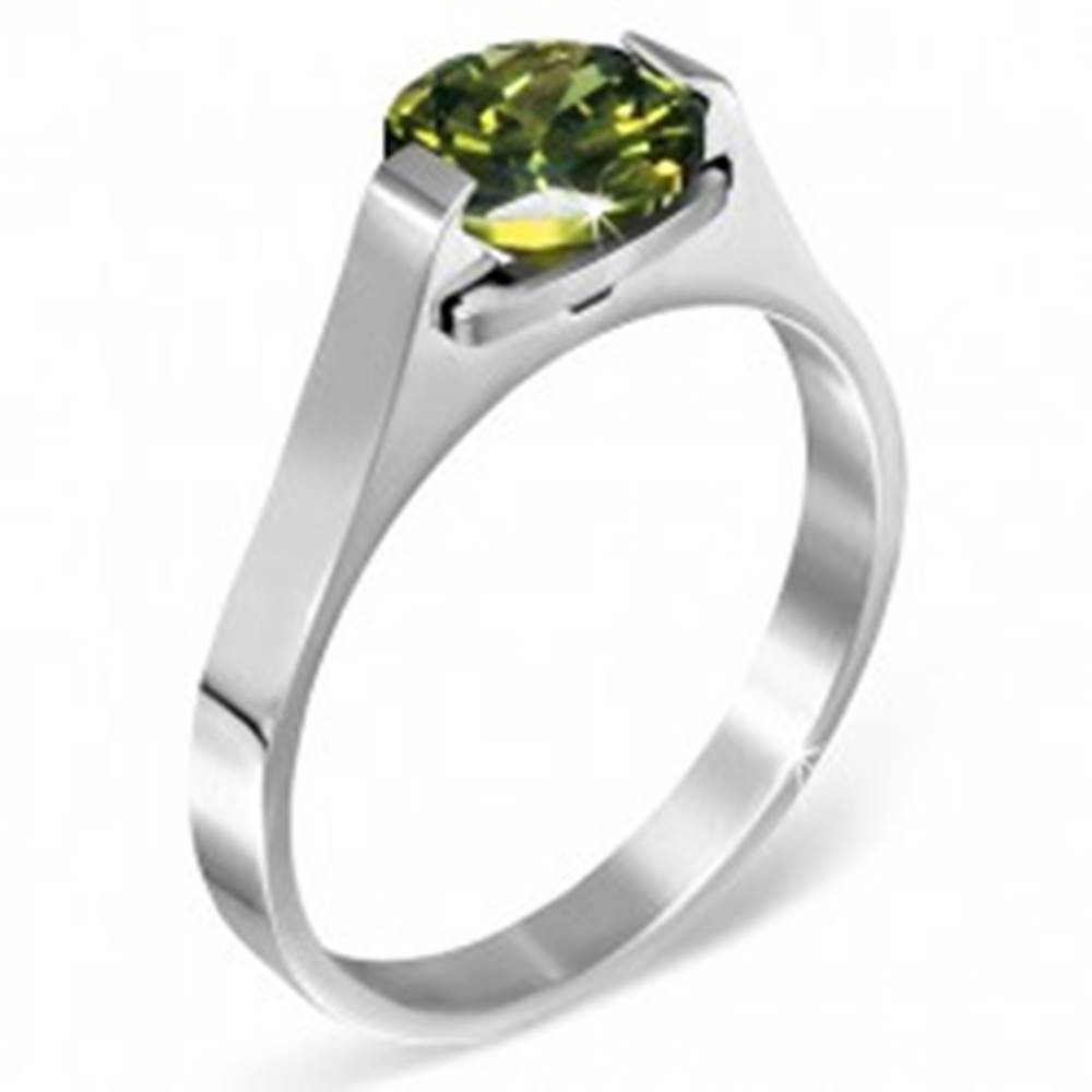 Šperky eshop Oceľový prsteň - zelený mesačný kameň "Máj", postranné úchyty - Veľkosť: 50 mm