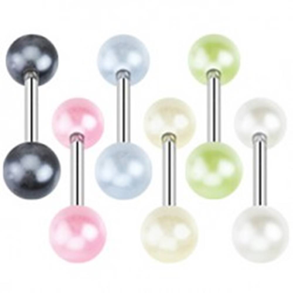 Šperky eshop Piercing do jazyka z ocele - farebné perleťové guľôčky - Farba piercing: Biela