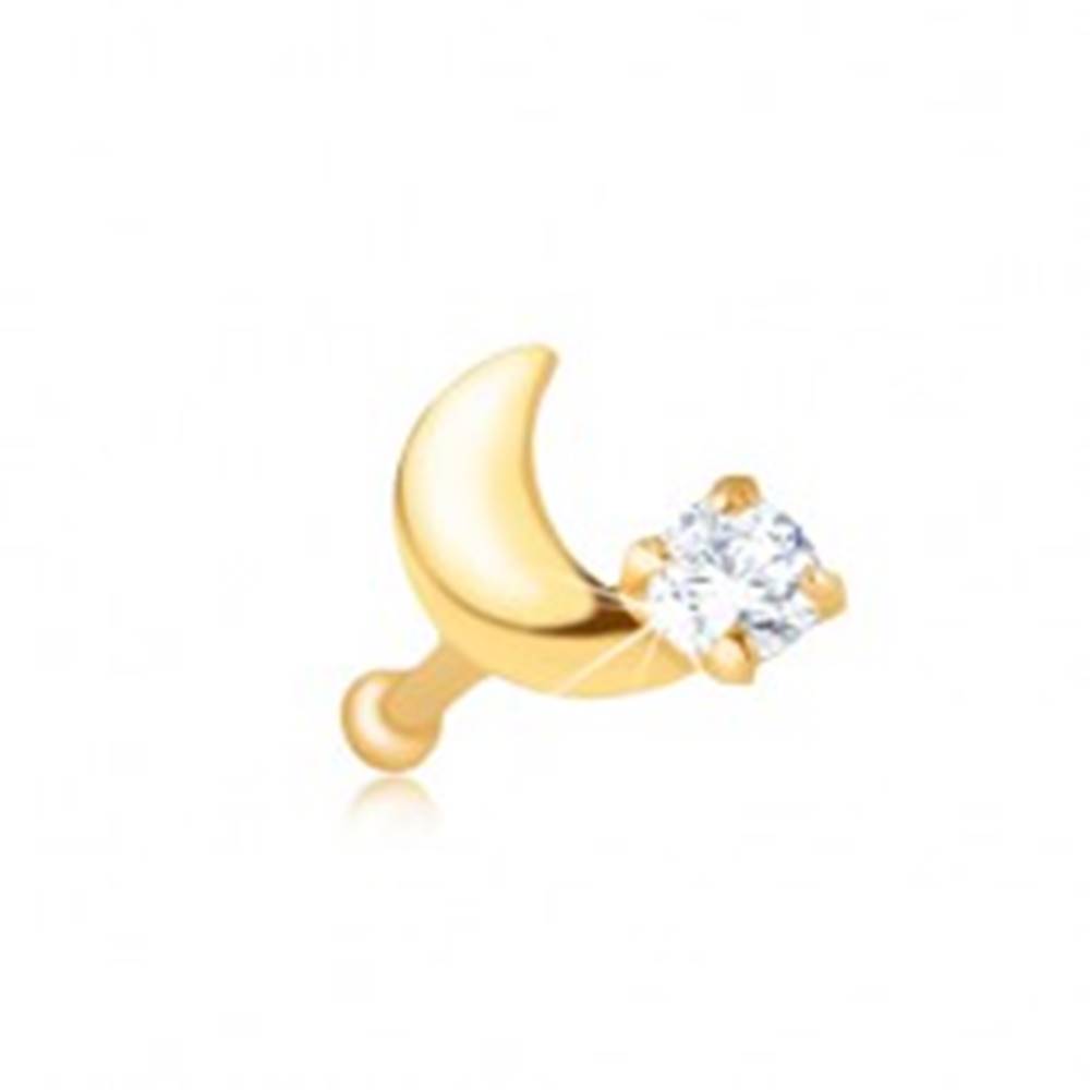 Šperky eshop Piercing do nosa v žltom 14K zlate - rovný, kosáčik mesiaca, zirkón