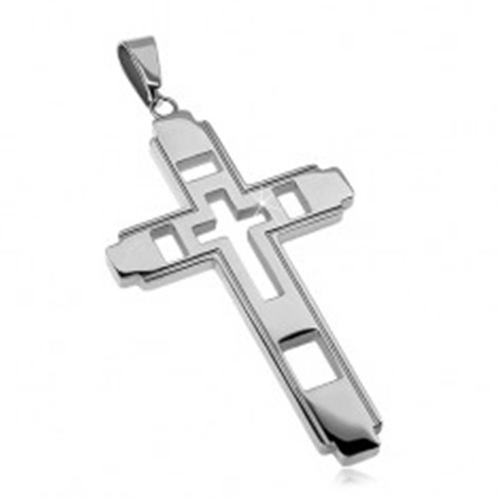Šperky eshop Prívesok z chirurgickej ocele, veľký kríž s vyrezávaným krížikom