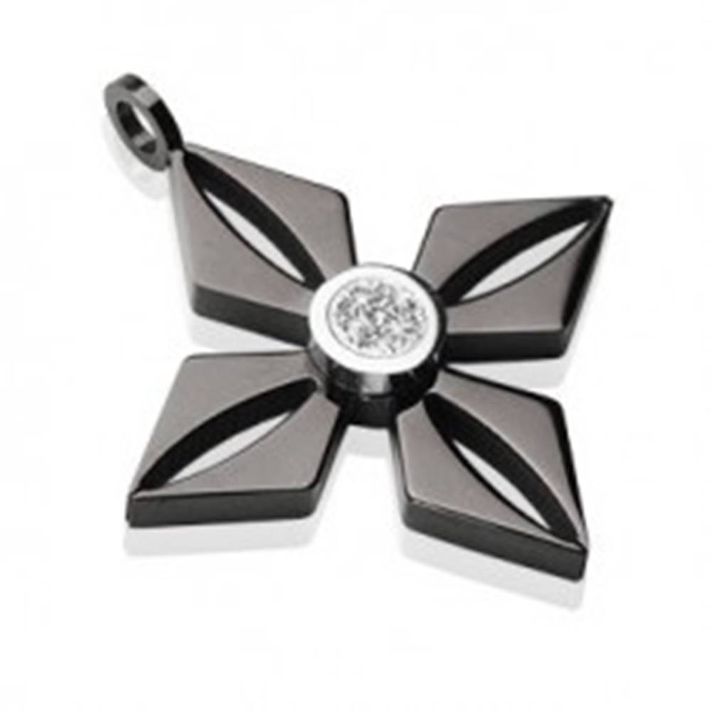 Šperky eshop Prívesok z čiernej chirurgickej ocele - kvet s ligotavým čírym zirkónom