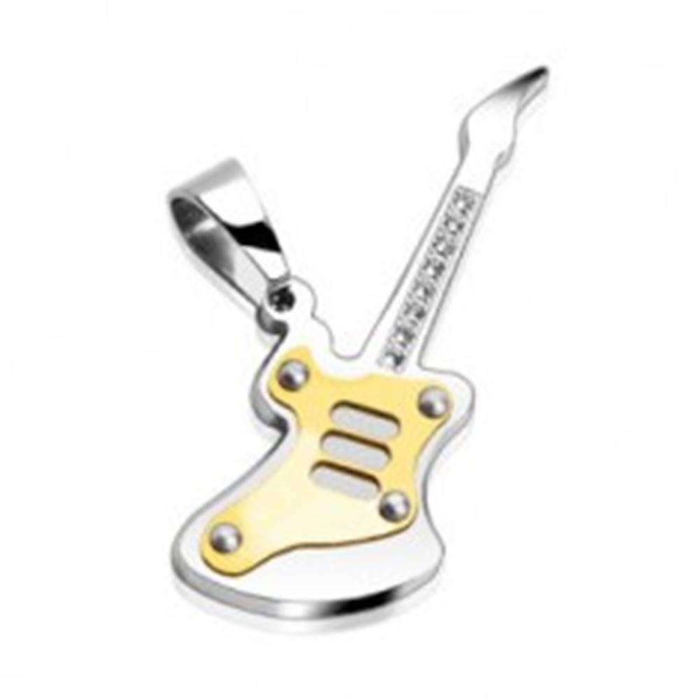 Šperky eshop Prívesok z ocele 316L - dvojfarebná gitara s čírymi okrúhlymi zirkónmi